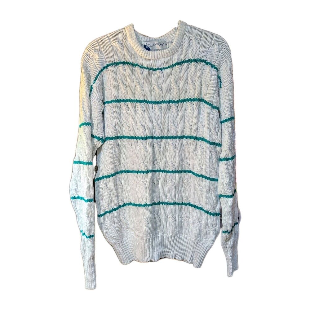 Atlantique Women's L Cable Knit Nautical Quiet Luxury Fisherman Sweater VTG